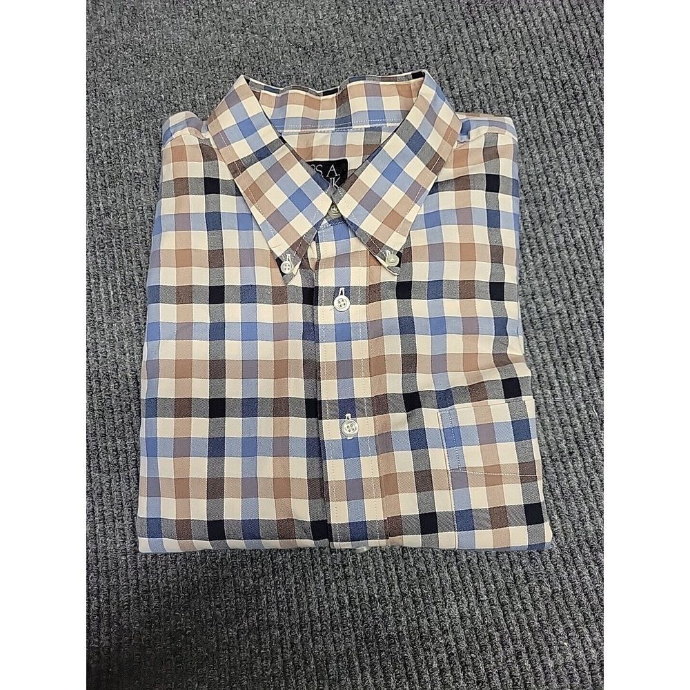 Jos. A. Bank Executive Collection Mens‎ XL Blue Tan Check Cotton Button Down